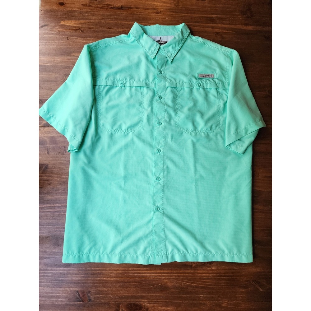 Habit Outdoors Fishing Shirt Vented Back Short Sleeve Button Down 2XL Green